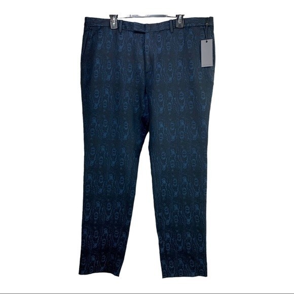 NWT John Varvatos Jacquard Textured Blue Black Dress Pants 42 x 31 - Picture 1 of 10